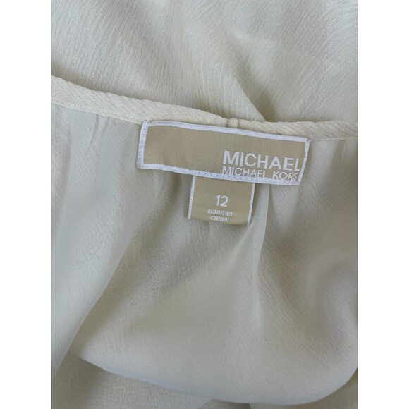 Michael Kors Ivory Crepe Silk Blend Handerkerchief Boho Cami with Beads Size 12 - Picture 7 of 11